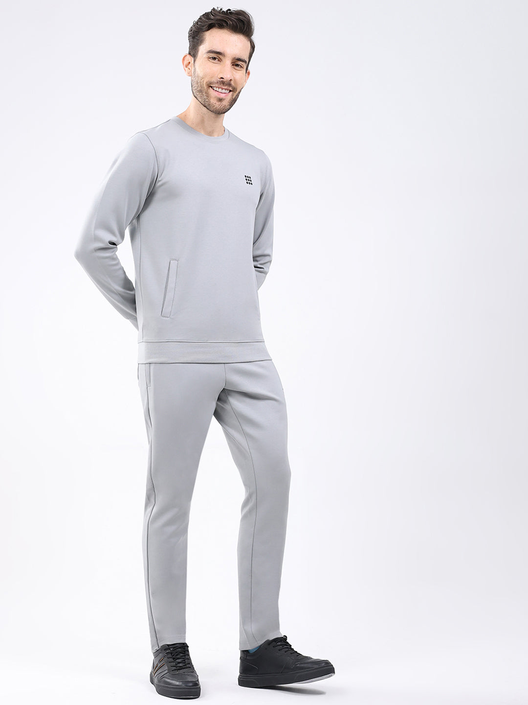 Rock.it Men Grey Solid Round Neck Full Sleeve Winter Tracksuit