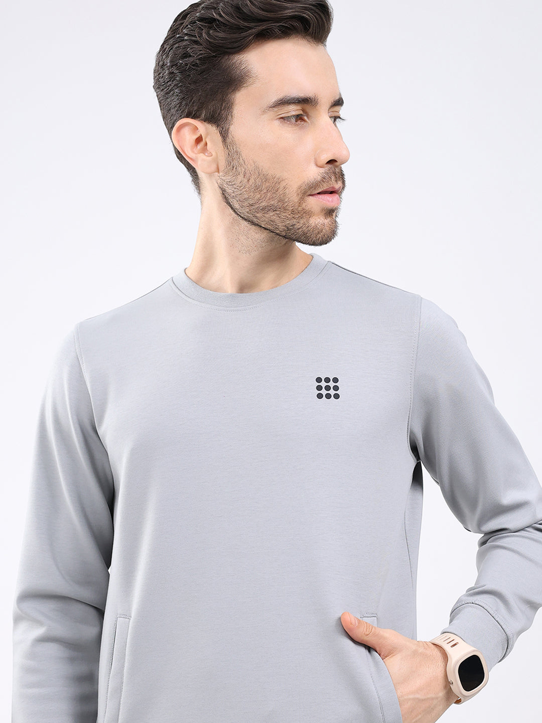 Rock.it Men Grey Solid Round Neck Full Sleeve Winter Tracksuit