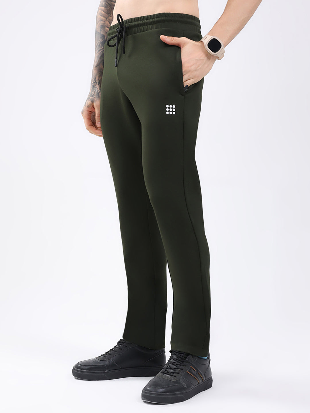 Rock.it Men Olive Solid Round Neck Full Sleeve Winter Tracksuit