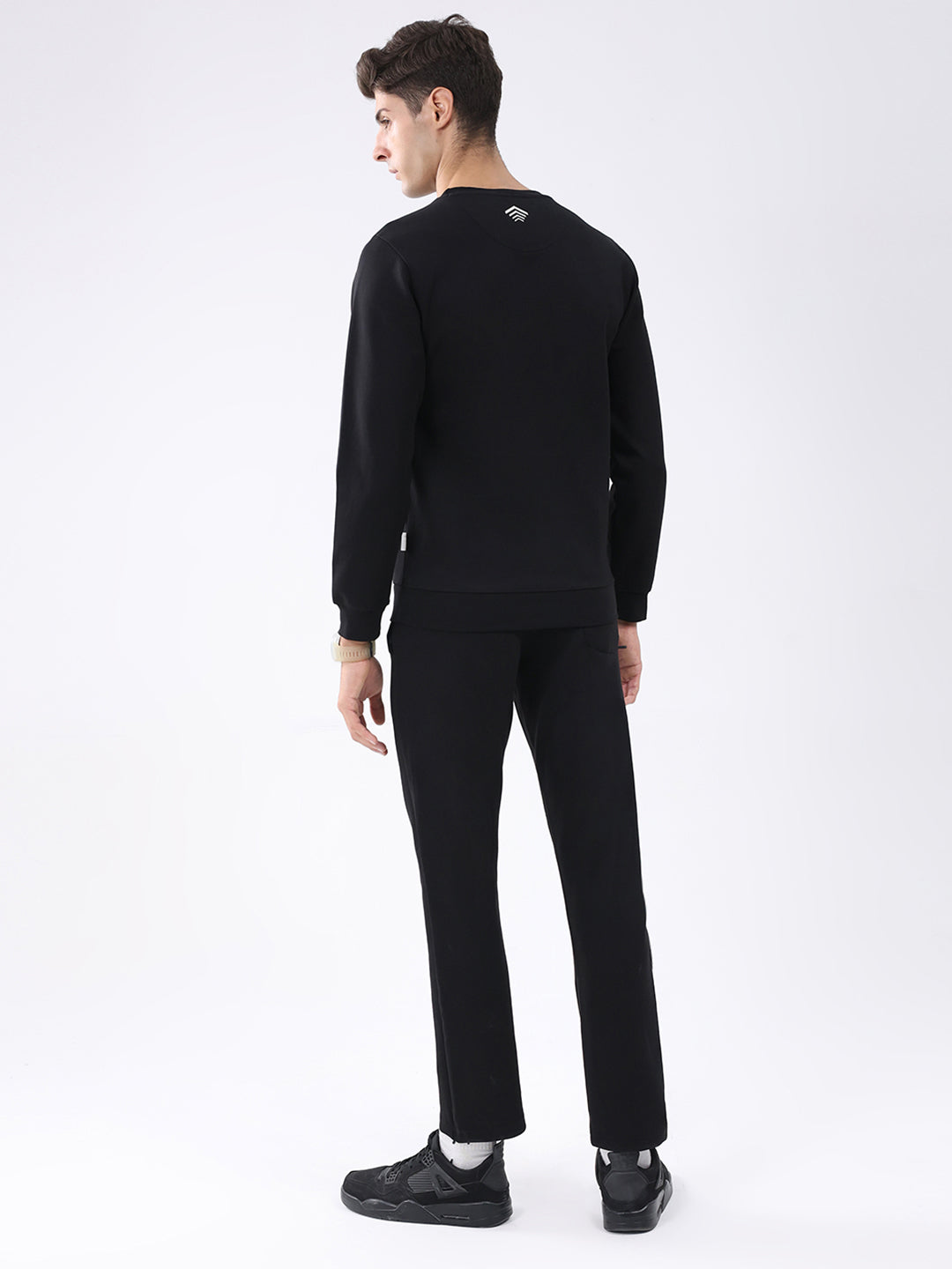 Rock.it Men Black Solid Round Neck Full Sleeve Winter Tracksuit