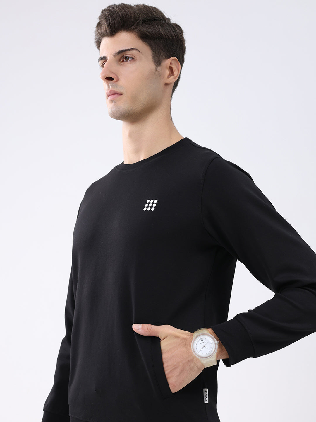 Rock.it Men Black Solid Round Neck Full Sleeve Winter Tracksuit