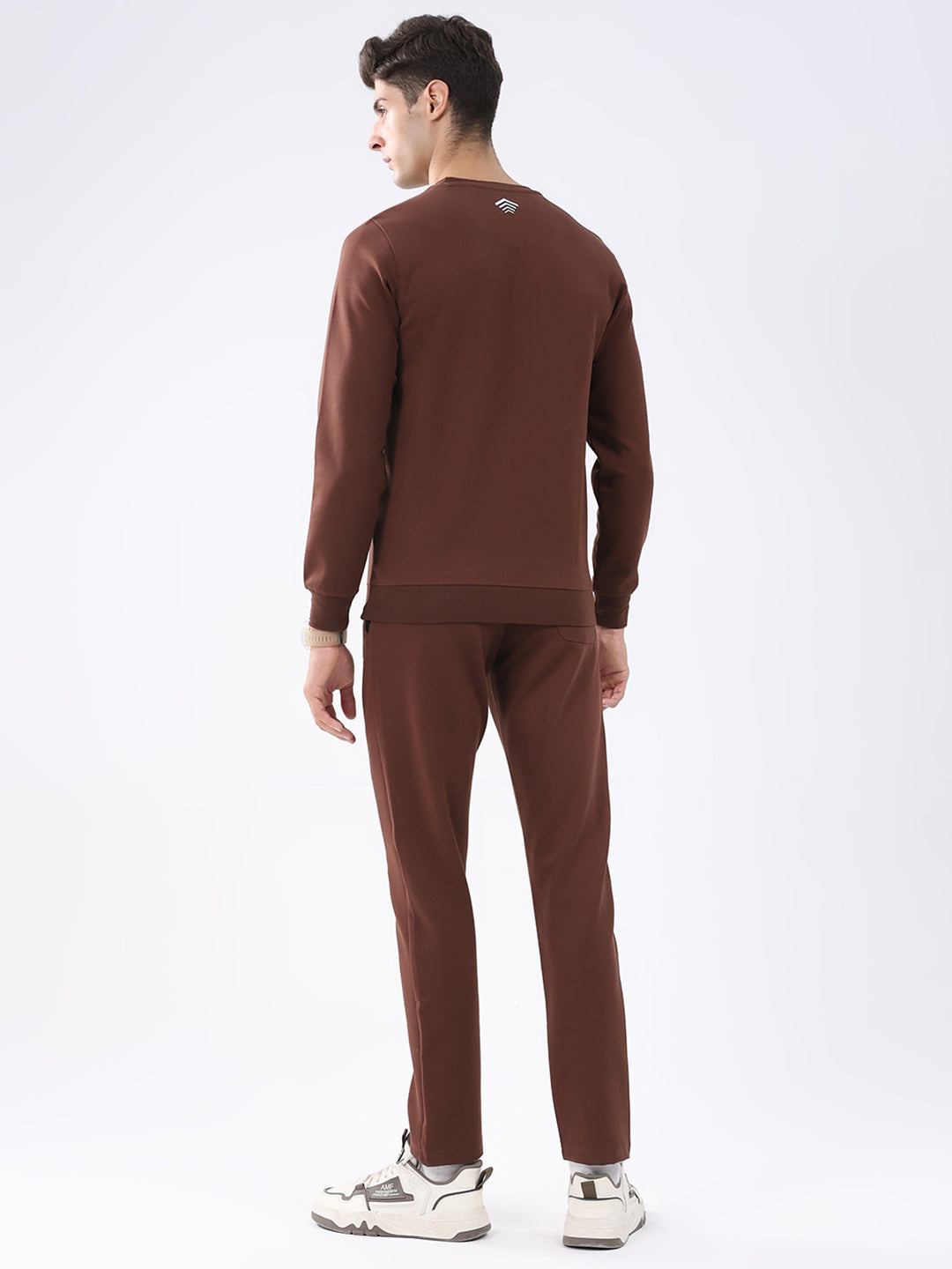 Rock.it Men Brown Solid Round Neck Full Sleeve Winter Tracksuit