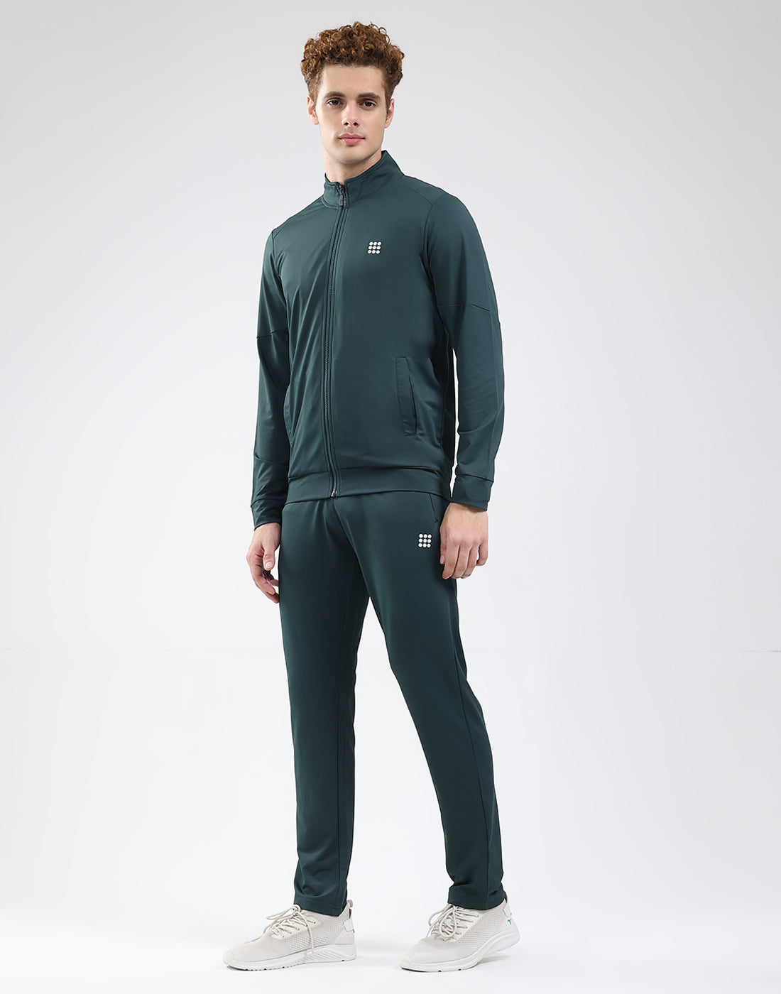 Rock.it Men Dark Green Solid Mock Neck Full Sleeve Winter Tracksuit