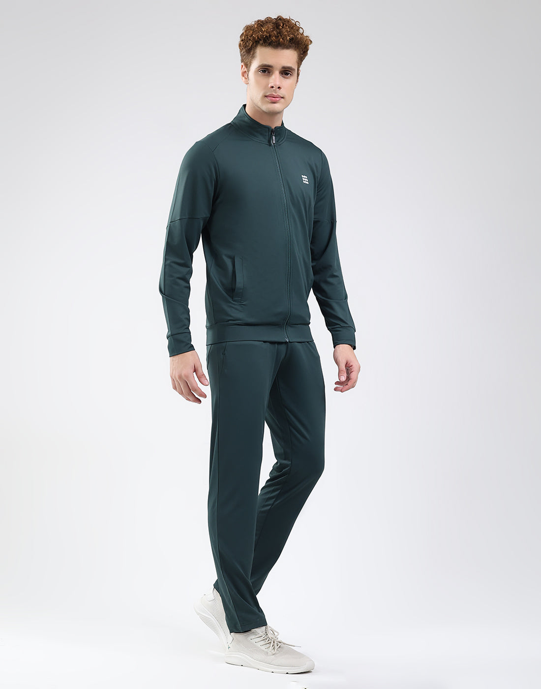 Rock.it Men Dark Green Solid Mock Neck Full Sleeve Winter Tracksuit