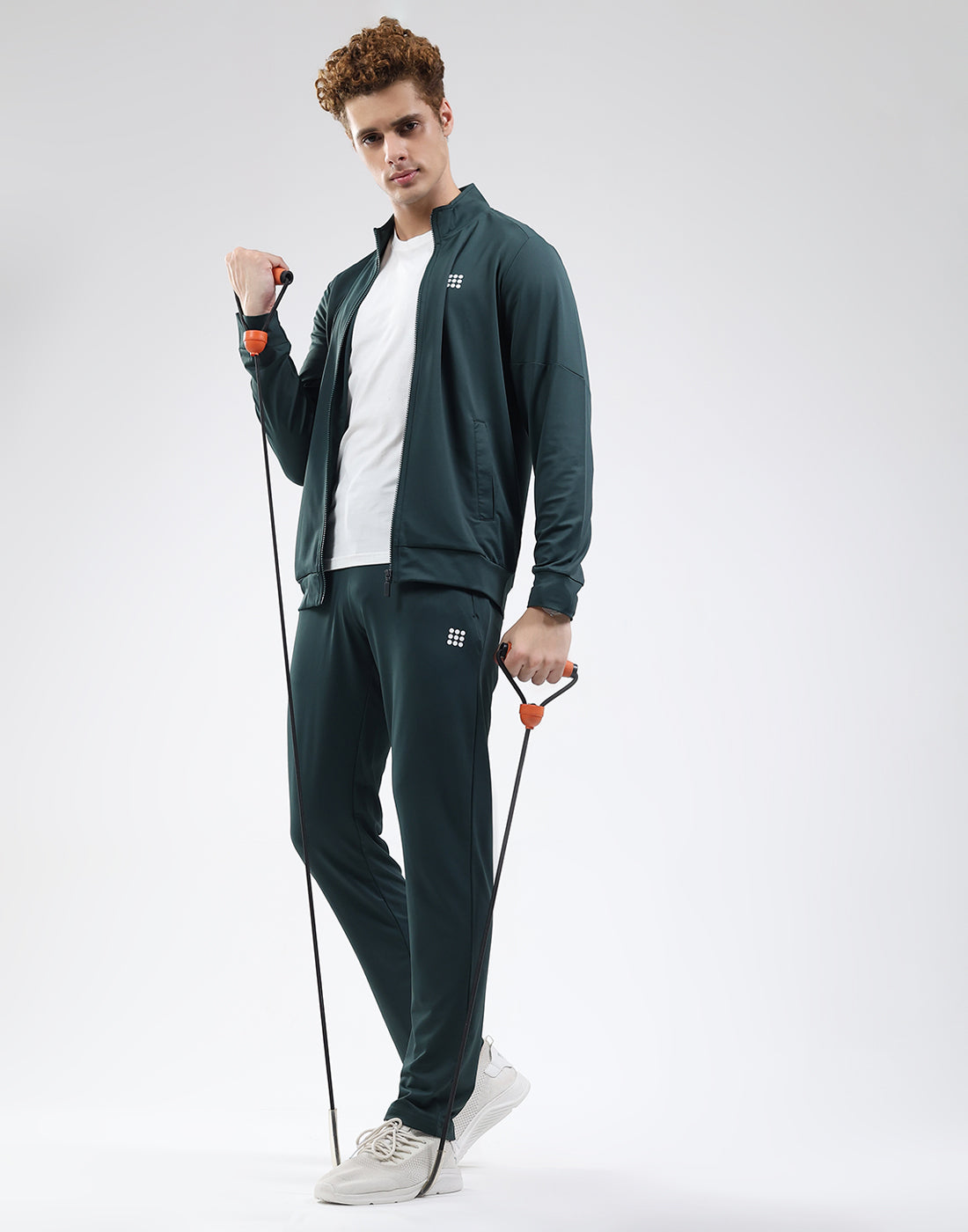 Rock.it Men Dark Green Solid Mock Neck Full Sleeve Winter Tracksuit