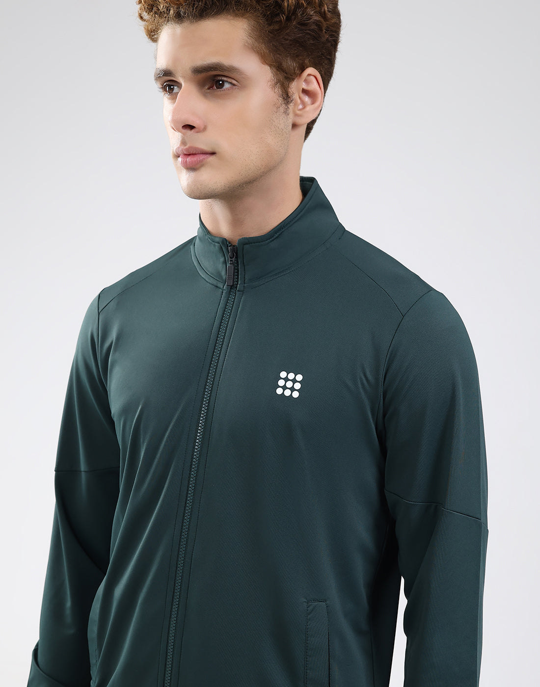 Rock.it Men Dark Green Solid Mock Neck Full Sleeve Winter Tracksuit
