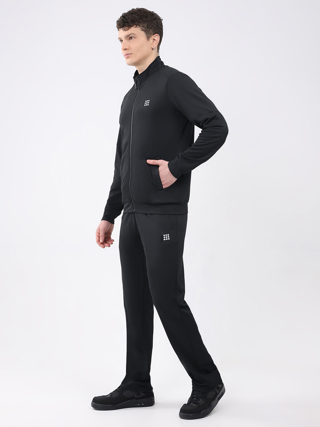 Rock.it Men Black Solid Mock Neck Full Sleeve Winter Tracksuit