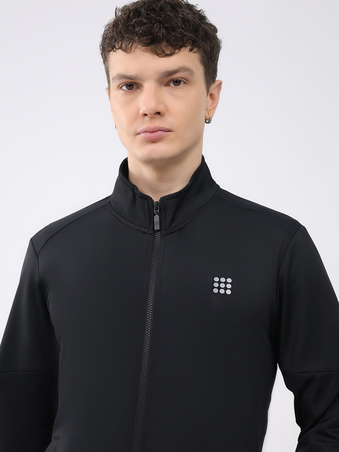 Rock.it Men Black Solid Mock Neck Full Sleeve Winter Tracksuit