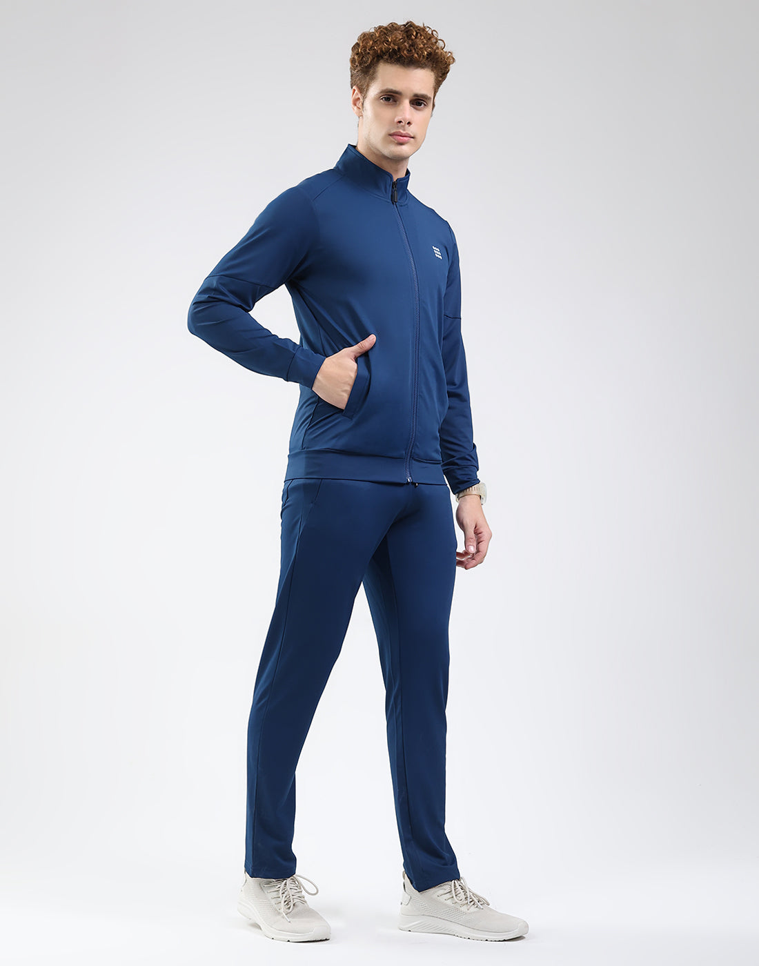 Rock.it Men Dark Blue Solid Mock Neck Full Sleeve Winter Tracksuit