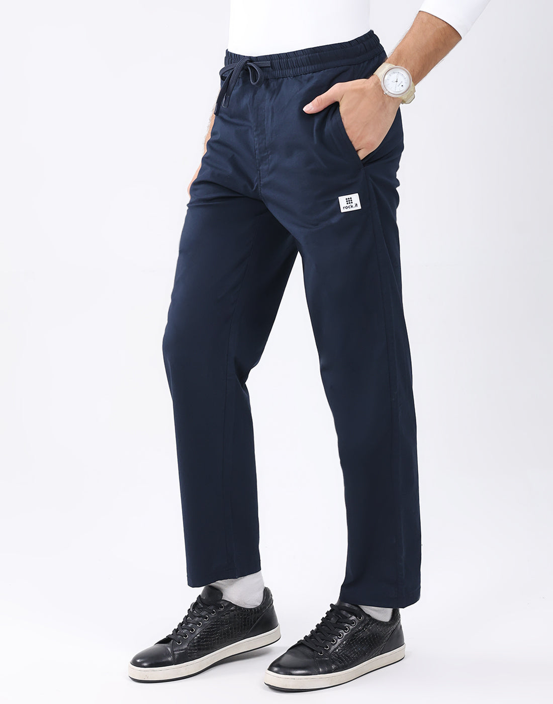 Rock.it Men Navy Blue Solid Regular Fit Winter Lower