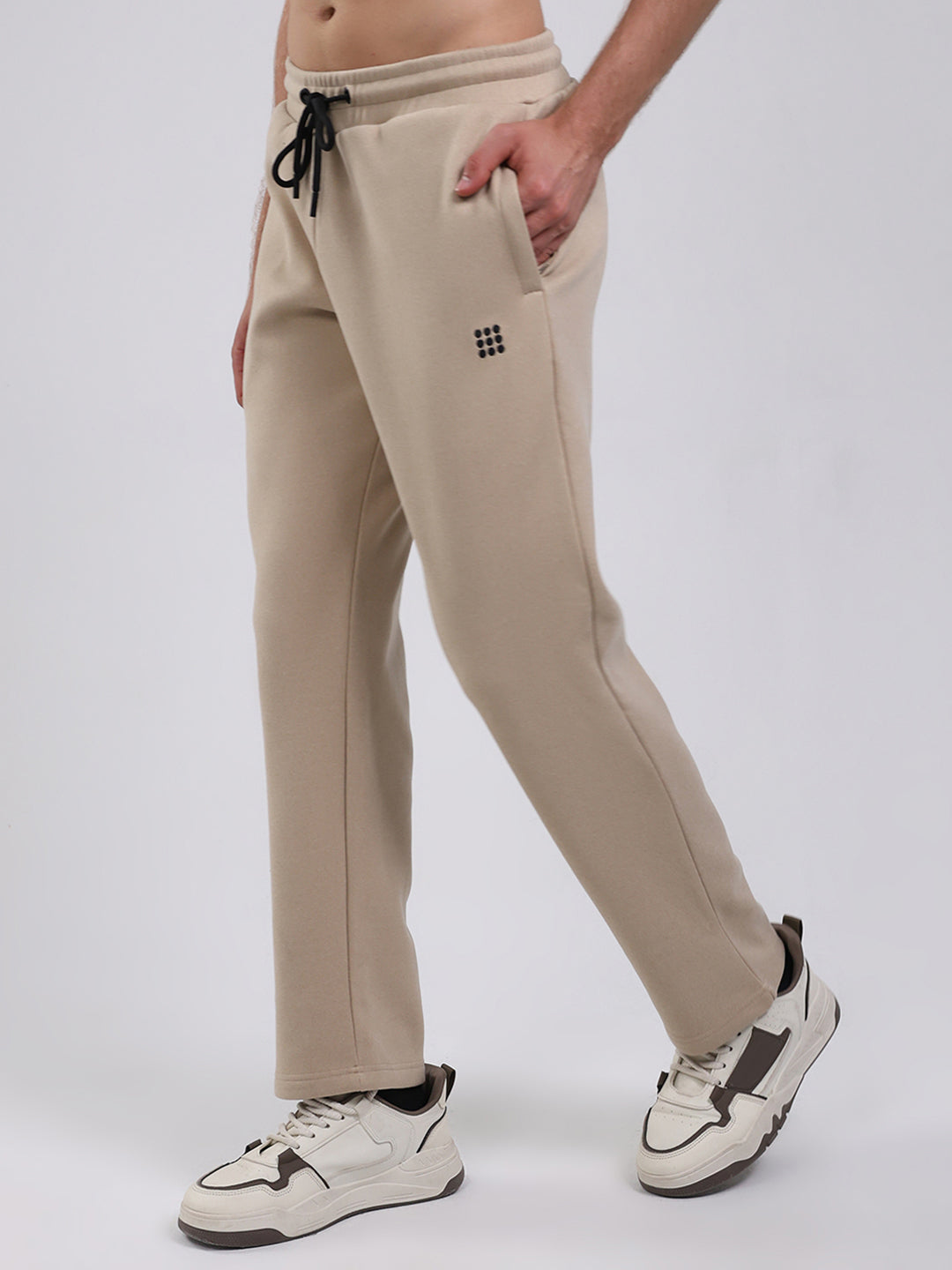 Rock.it Men Beige Solid Round Neck Full Sleeve Winter Tracksuit