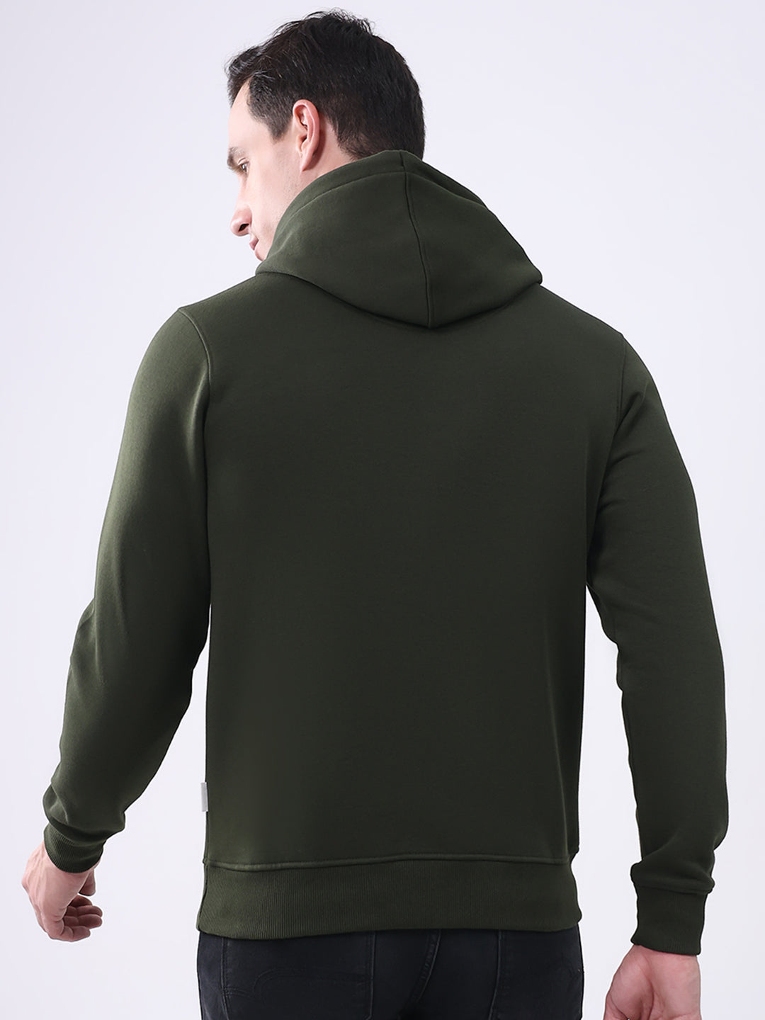 Rock.it Men Olive Solid Hooded Full Sleeve Sweatshirt