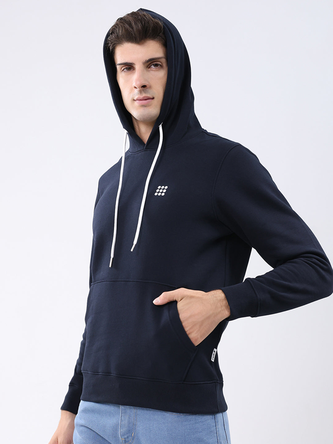 Rock.it Men Navy Blue Solid Hooded Full Sleeve Sweatshirt