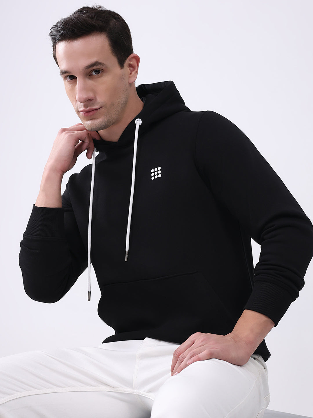 Rock.it Men Black Solid Hooded Full Sleeve Sweatshirt