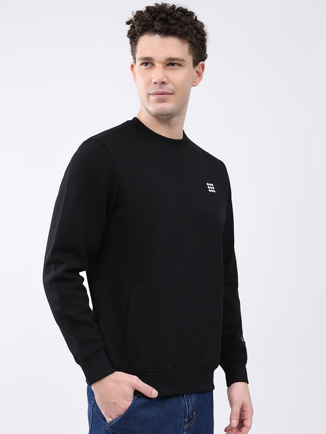 Rock.it Men Black Solid Round Neck Full Sleeve Sweatshirt