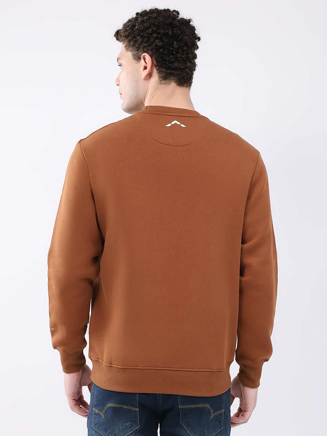 Rock.it Men Brown Solid Round Neck Full Sleeve Sweatshirt