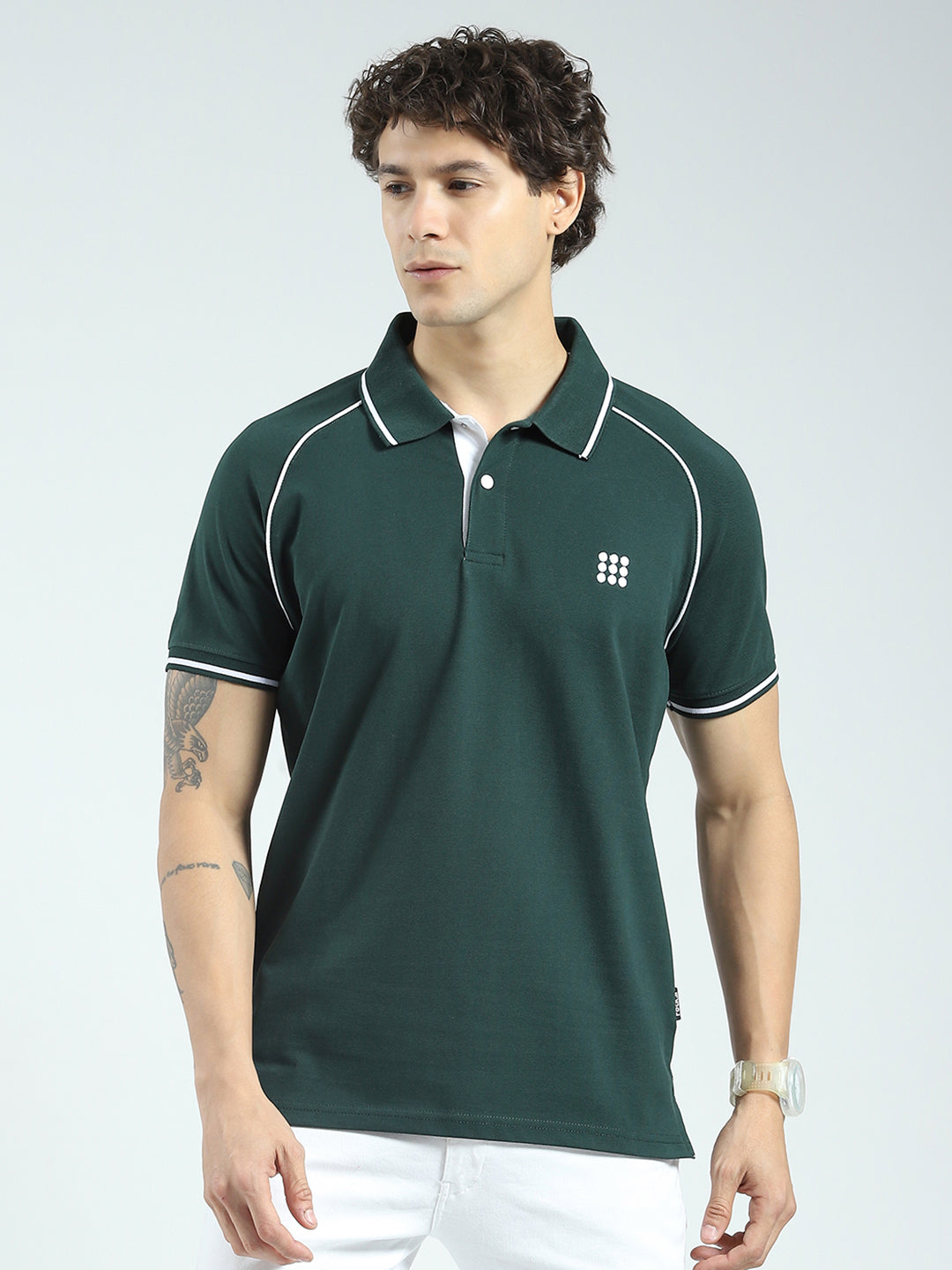 Rock.it Men Green Solid Collar Half Sleeve T-Shirt