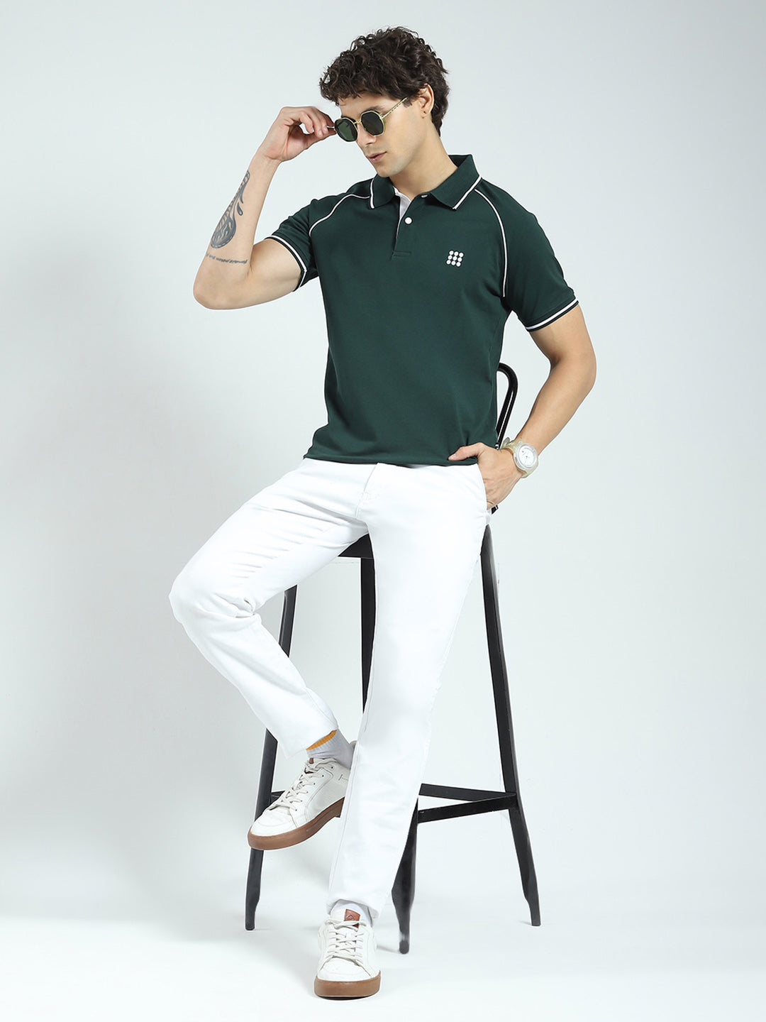 Rock.it Men Green Solid Collar Half Sleeve T-Shirt