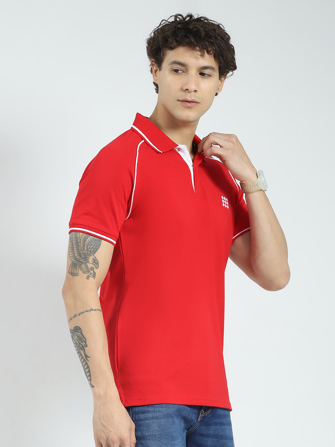 Rock.it Men Red Solid Collar Half Sleeve T-Shirt