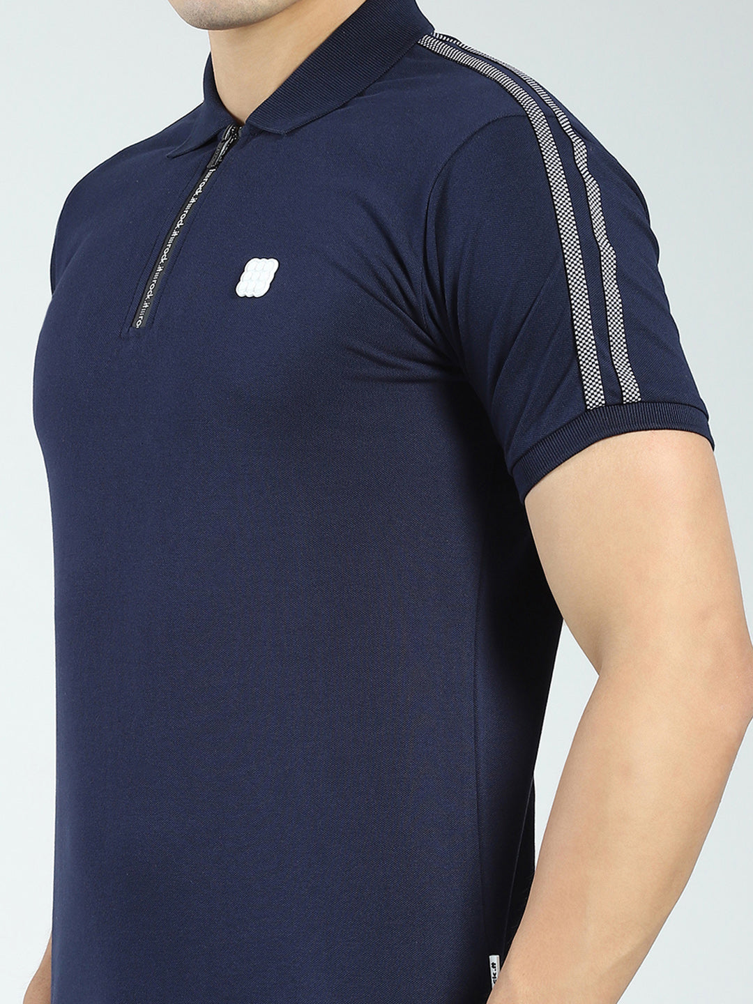 Rock.it Men Navy Blue Solid Collar Half Sleeve T-Shirt
