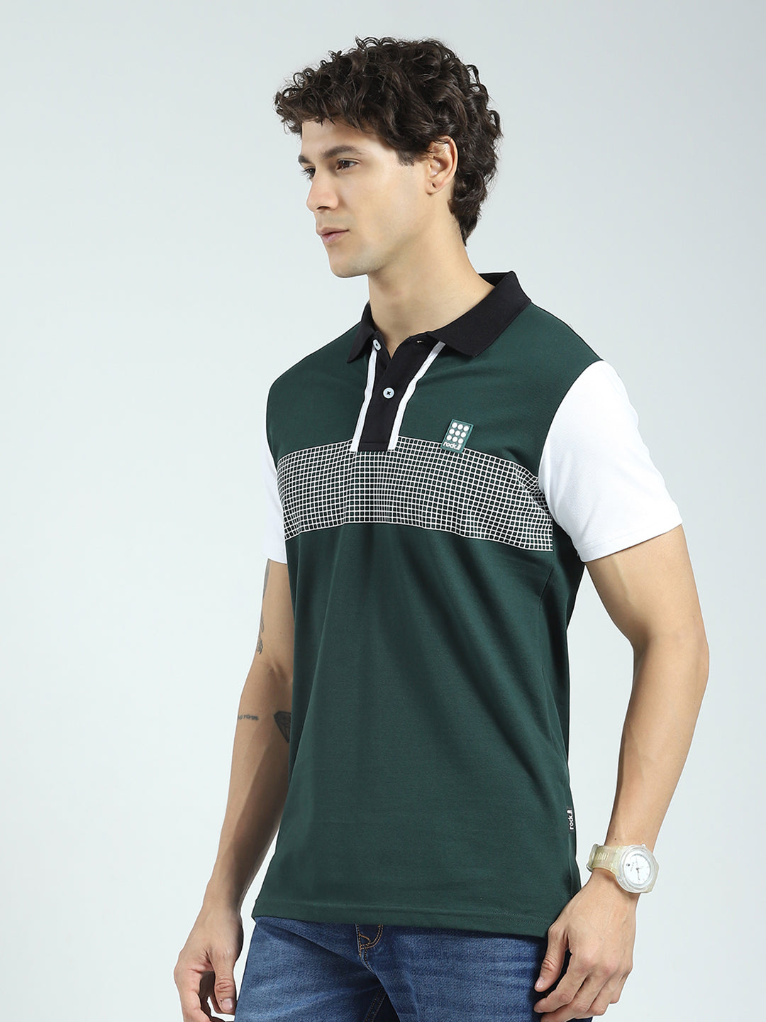 Rock.it Men Green Printed Collar Half Sleeve T-Shirt