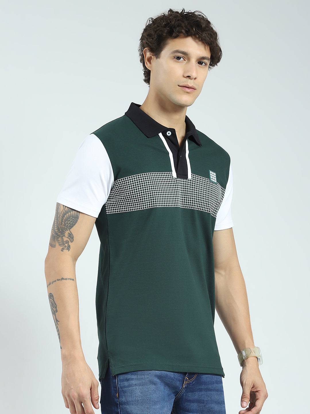 Rock.it Men Green Printed Collar Half Sleeve T-Shirt