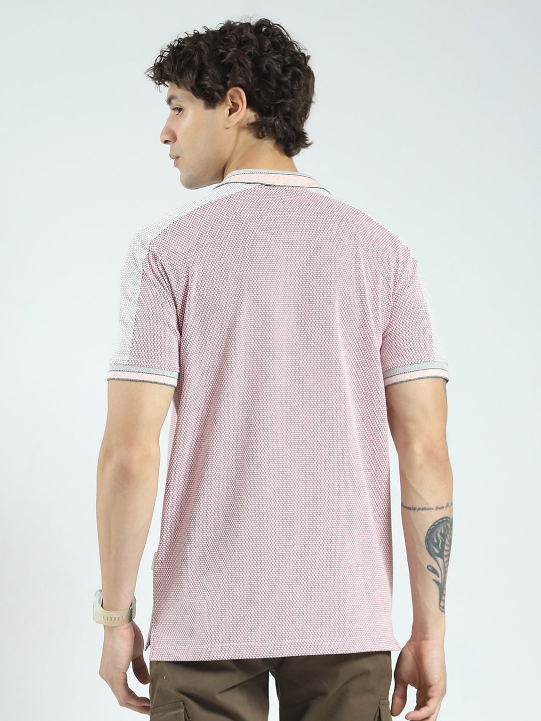 Rock.it Men Pink Self Design Collar Half Sleeve T-Shirt