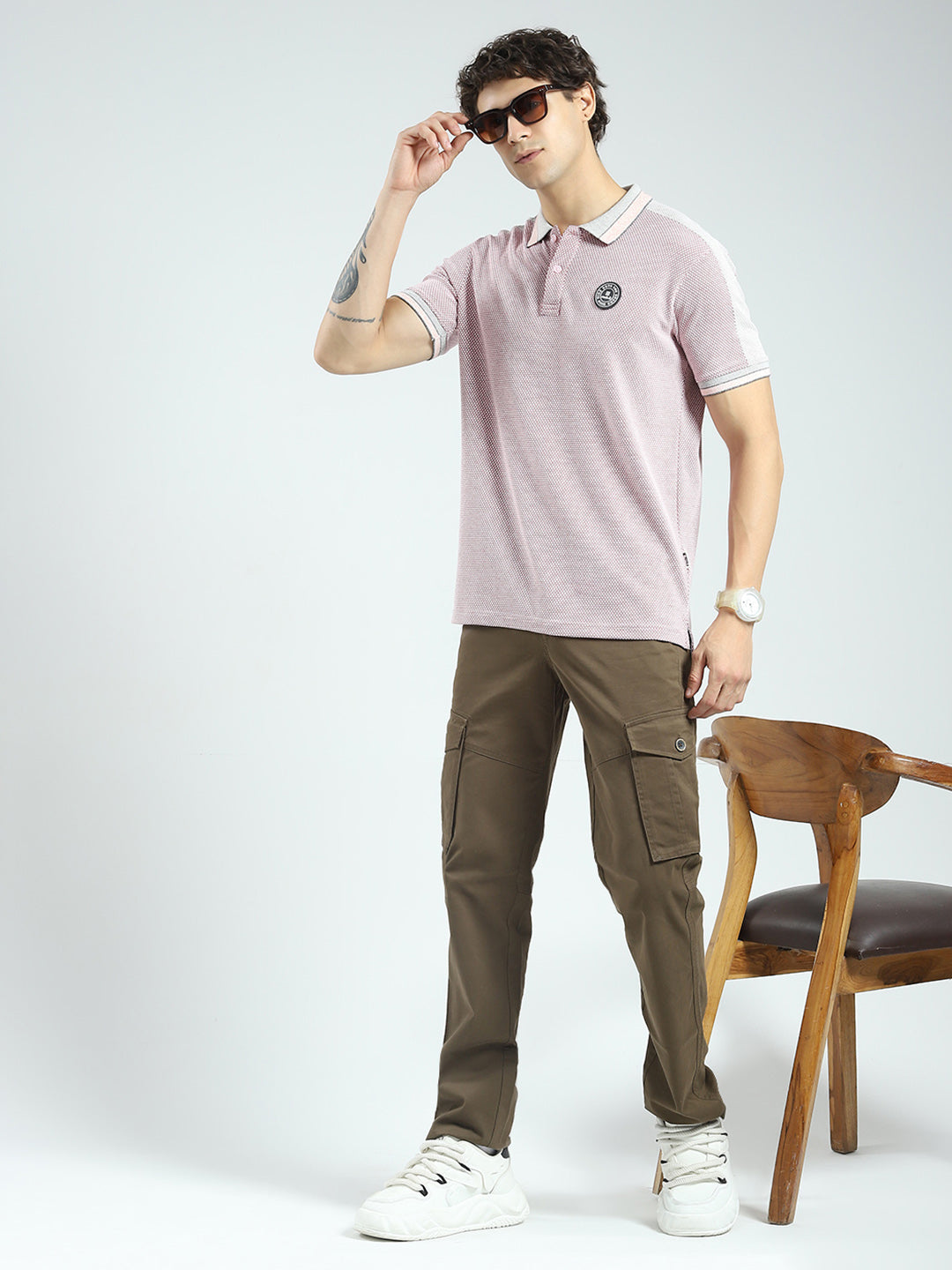 Rock.it Men Pink Self Design Collar Half Sleeve T-Shirt