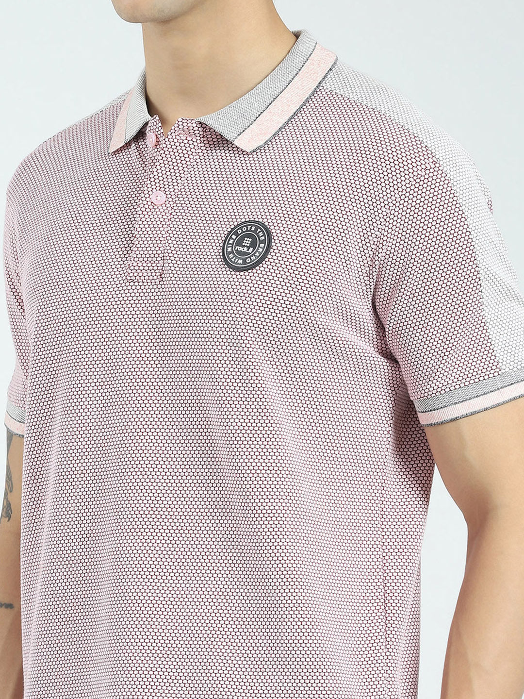 Rock.it Men Pink Self Design Collar Half Sleeve T-Shirt