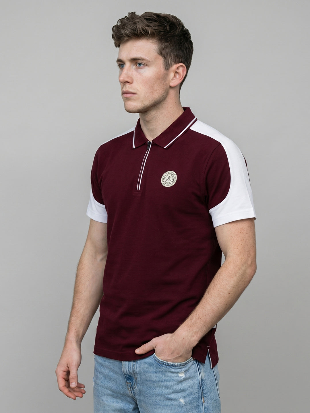 Rock.it Men Maroon Solid Polo Collar Half Sleeve T-Shirt