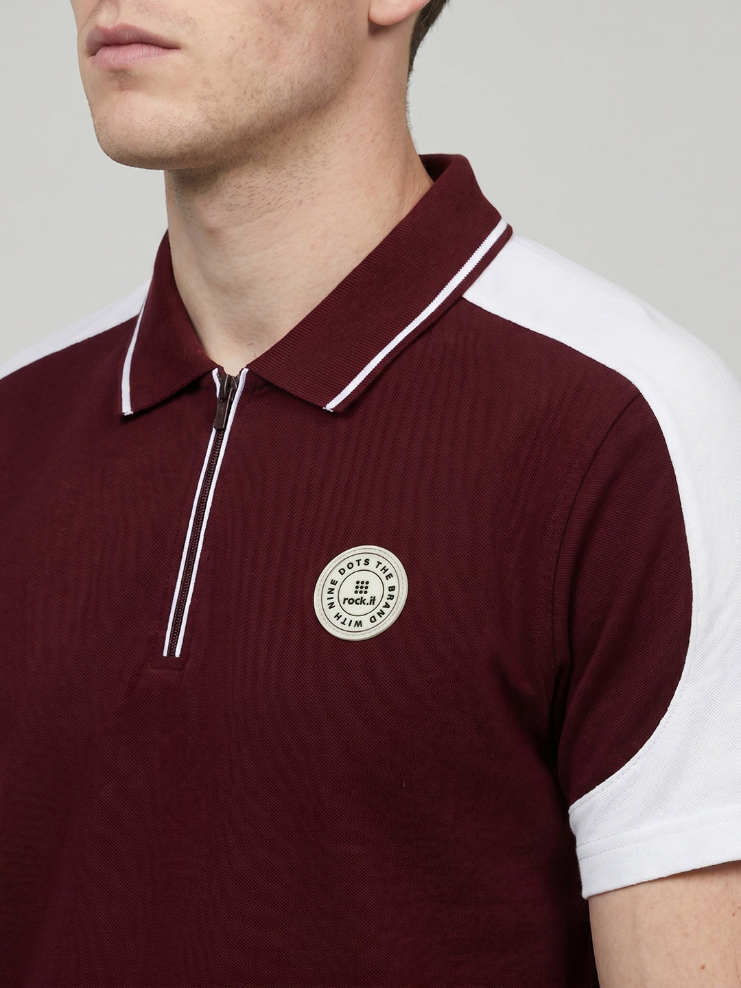 Rock.it Men Maroon Solid Polo Collar Half Sleeve T-Shirt