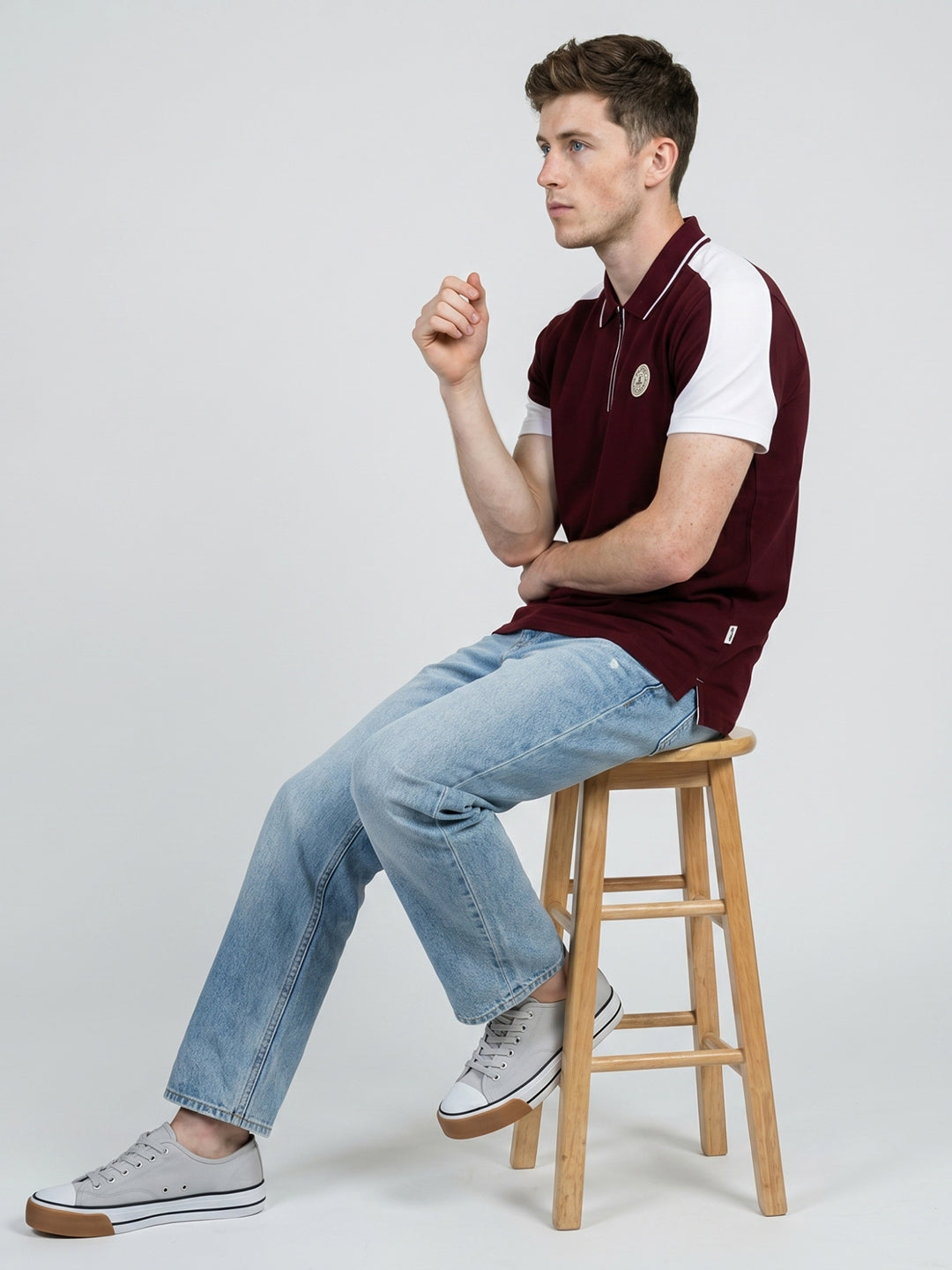 Rock.it Men Maroon Solid Polo Collar Half Sleeve T-Shirt