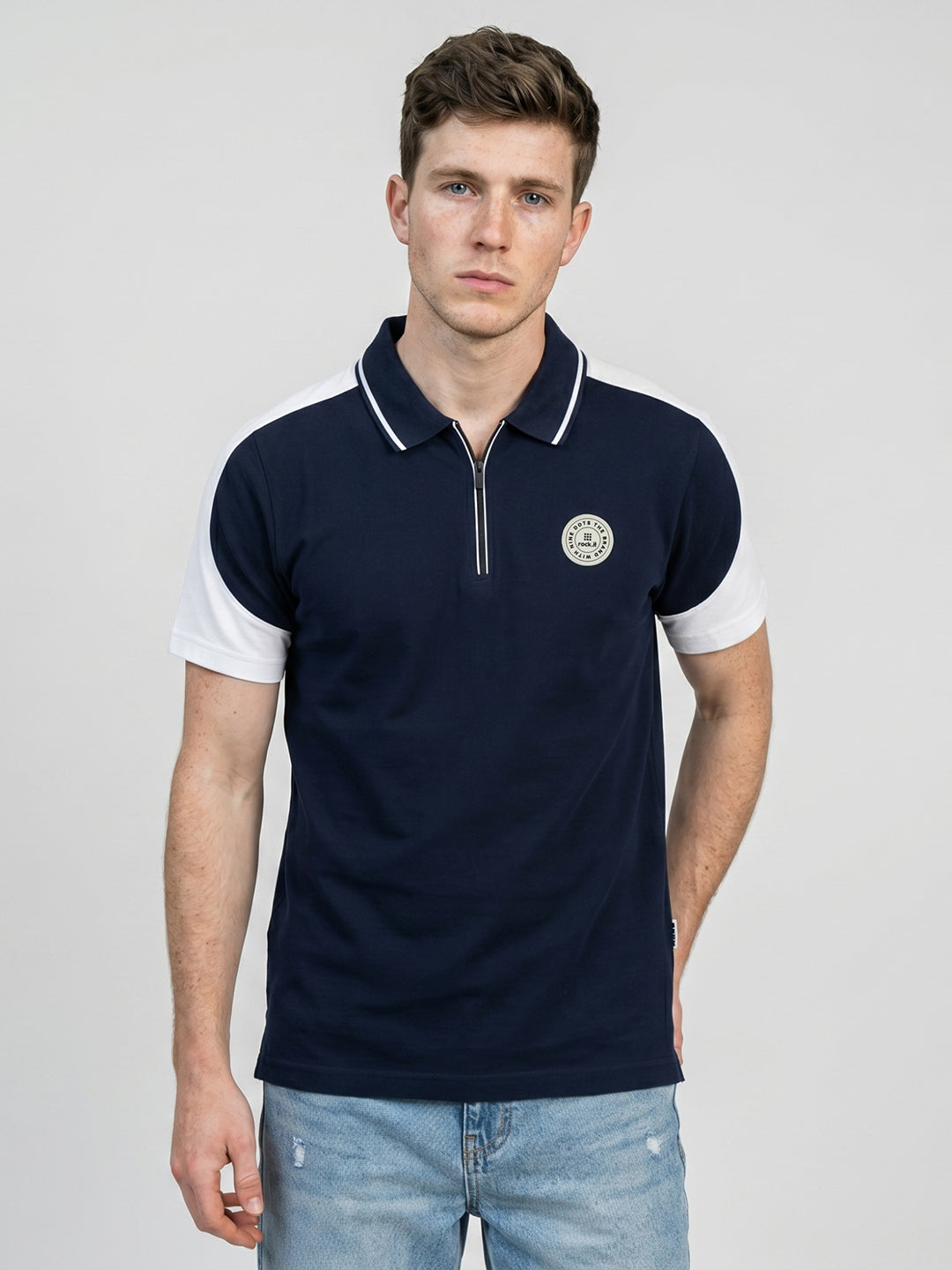 Rock.it Men Navy Blue Solid Polo Collar Half Sleeve T-Shirt