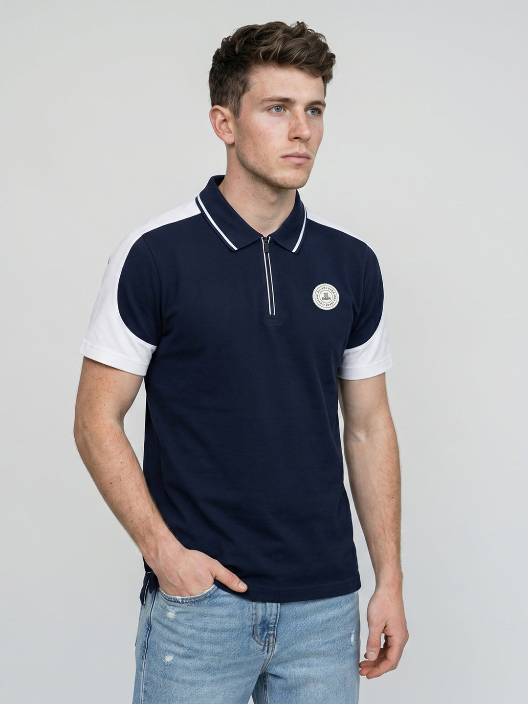 Rock.it Men Navy Blue Solid Polo Collar Half Sleeve T-Shirt
