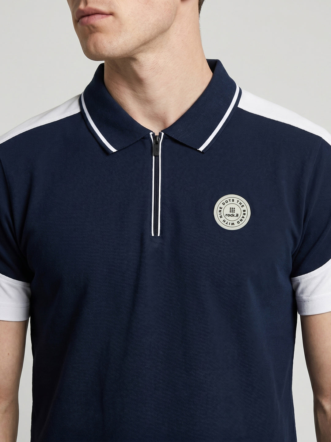 Rock.it Men Navy Blue Solid Polo Collar Half Sleeve T-Shirt
