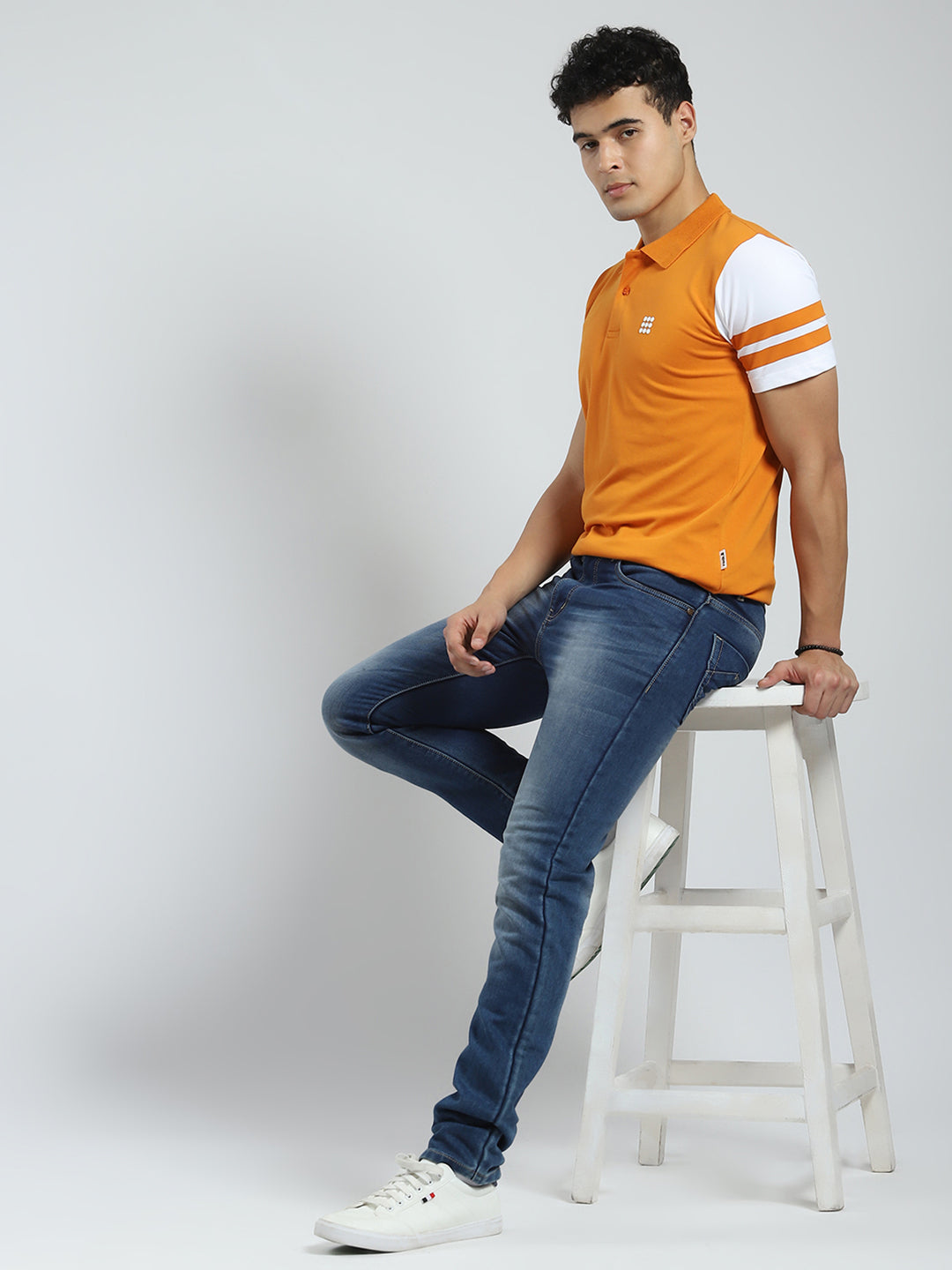 Rock.it Men Orange Solid Collar Half Sleeve T-Shirt