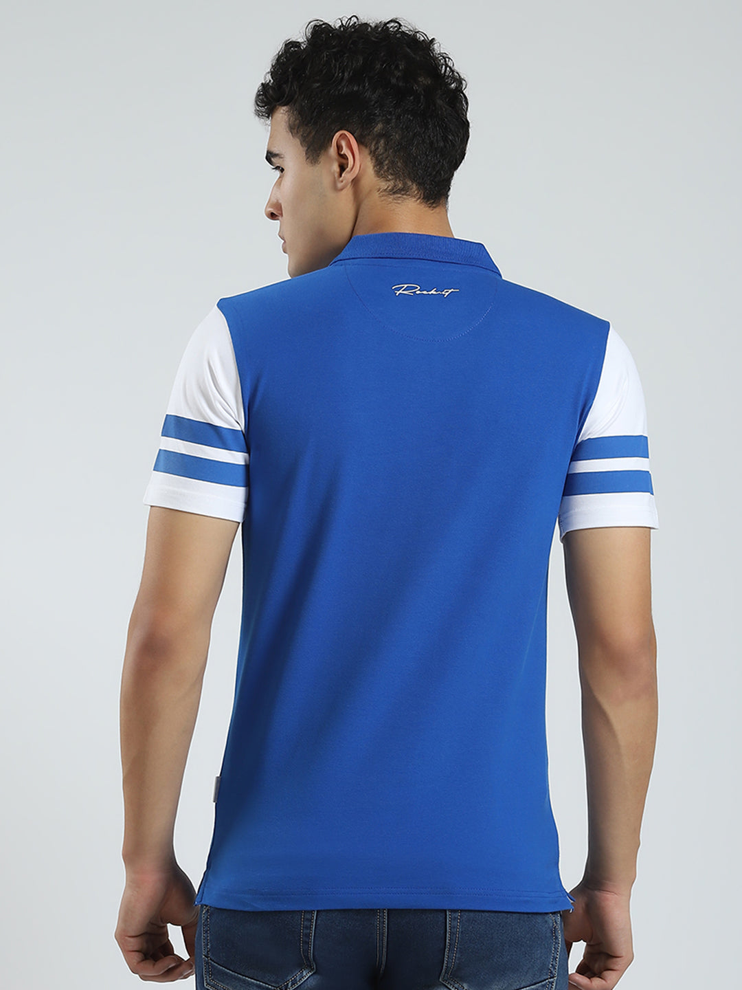 Rock.it Men Blue Solid Collar Half Sleeve T-Shirt