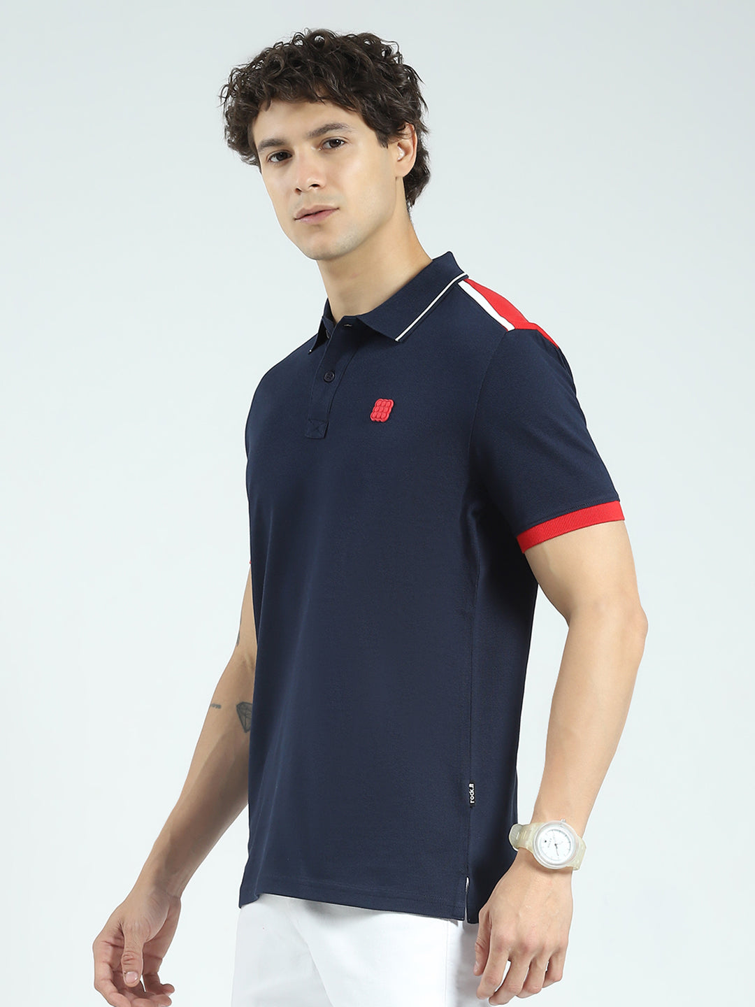 Rock.it Men Navy Blue Solid Collar Half Sleeve T-Shirt