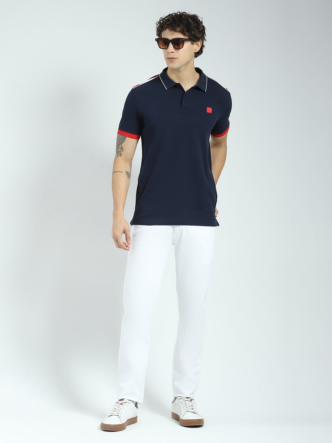 Rock.it Men Navy Blue Solid Collar Half Sleeve T-Shirt