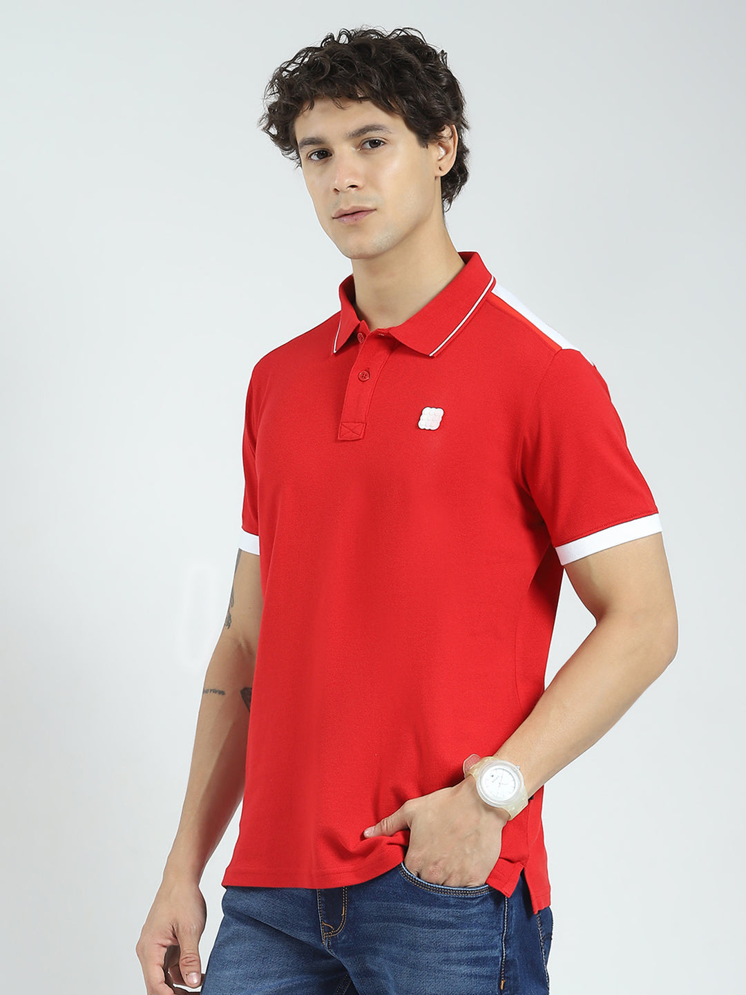 Rock.it Men Red Solid Collar Half Sleeve T-Shirt