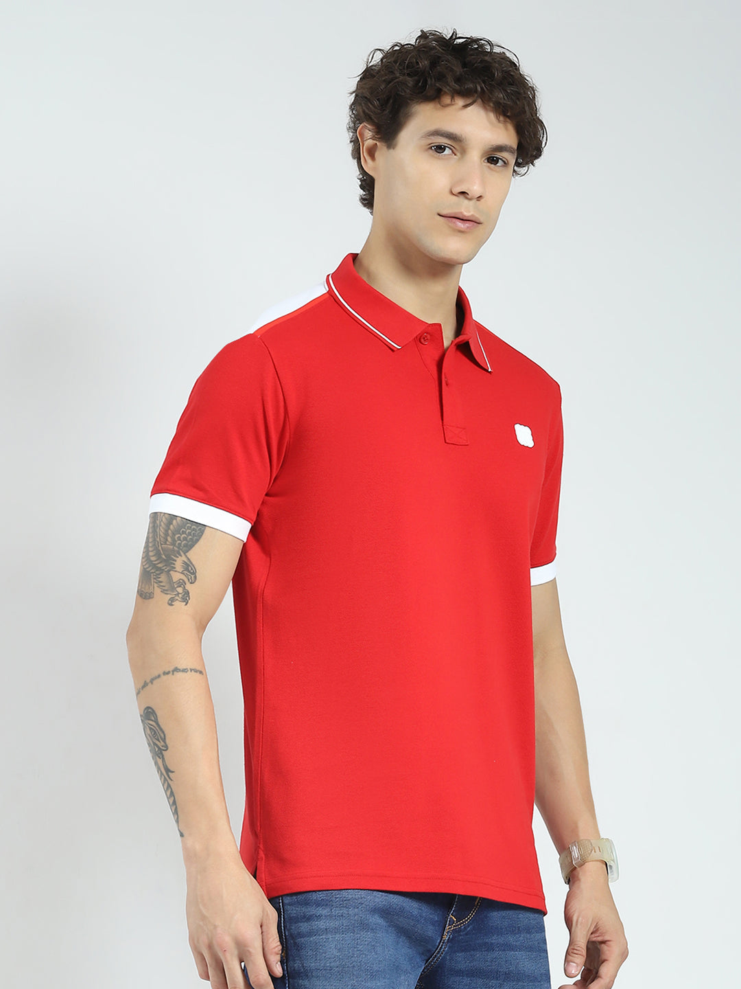 Rock.it Men Red Solid Collar Half Sleeve T-Shirt
