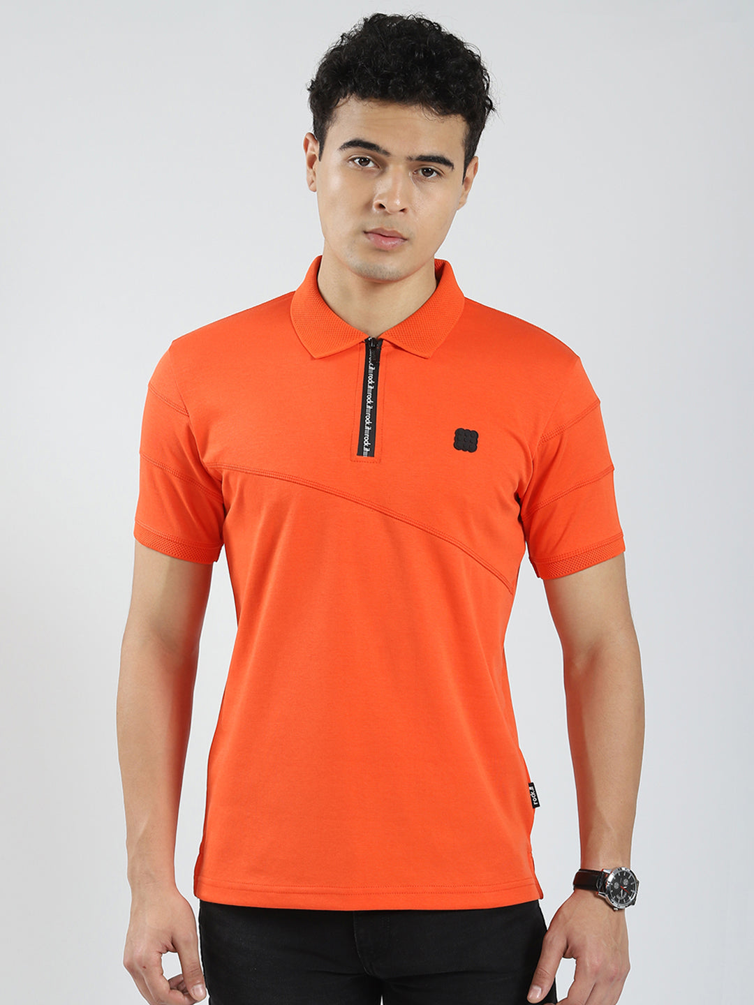 Rock.it Men Orange Solid Collar Half Sleeve T-Shirt