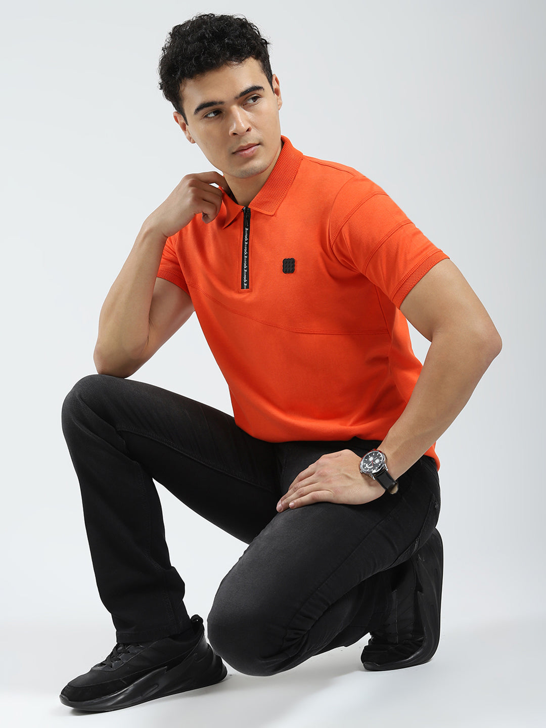 Rock.it Men Orange Solid Collar Half Sleeve T-Shirt
