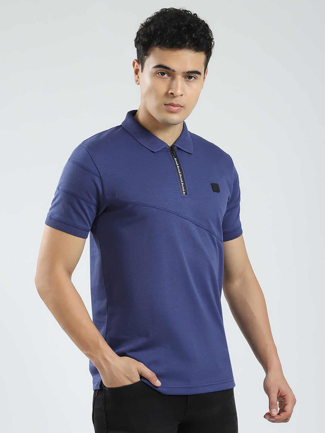 Rock.it Men Blue Solid Collar Half Sleeve T-Shirt