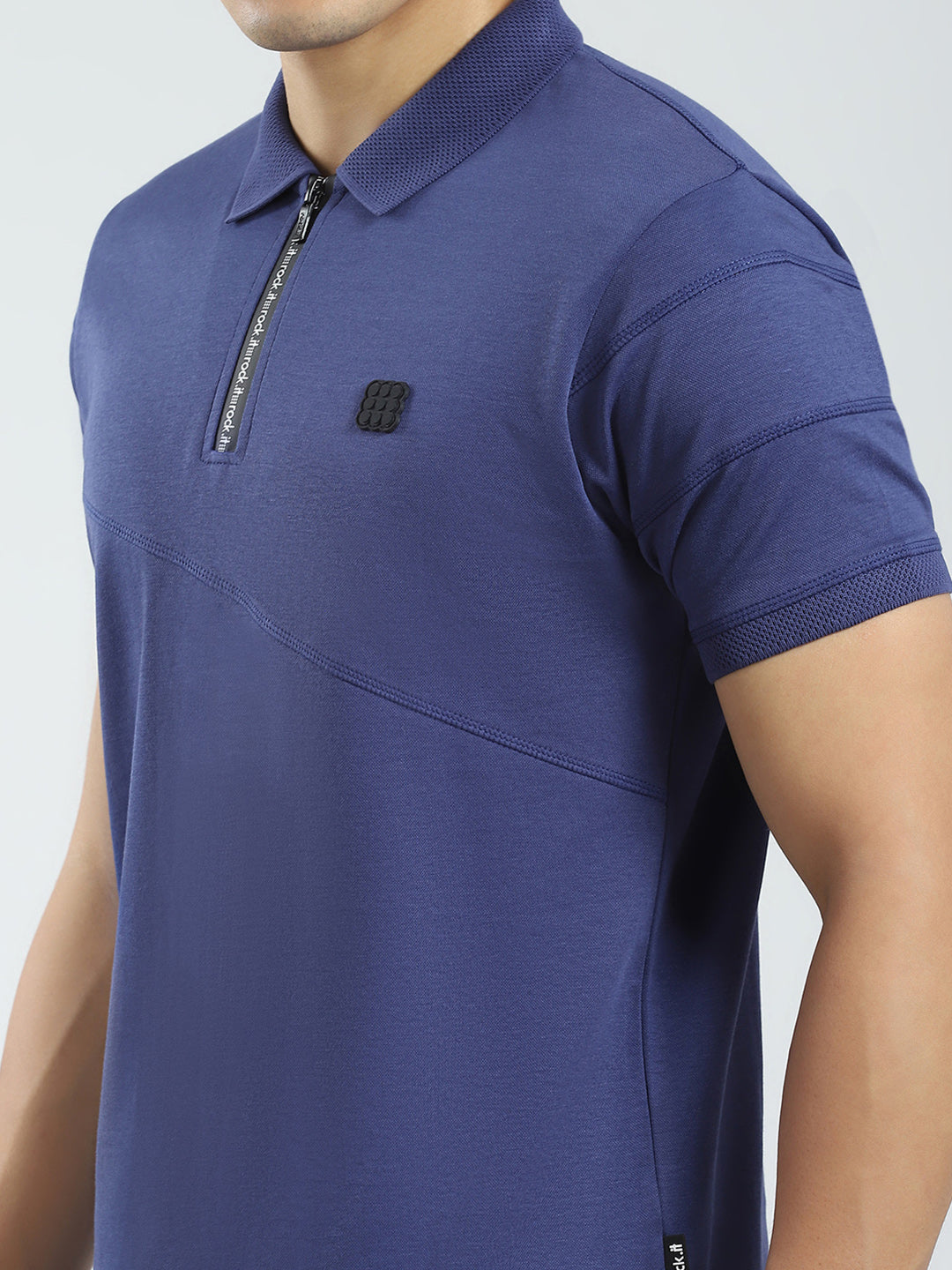 Rock.it Men Blue Solid Collar Half Sleeve T-Shirt