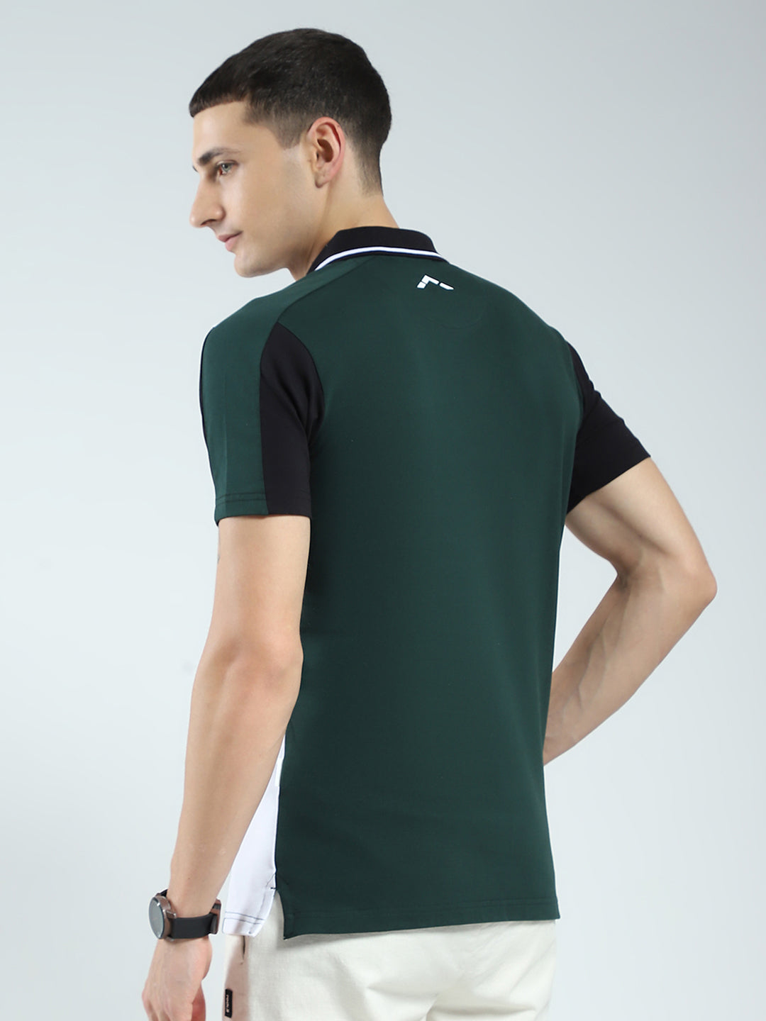 Rock.it Men Green Stripe Collar Half Sleeve T-Shirt