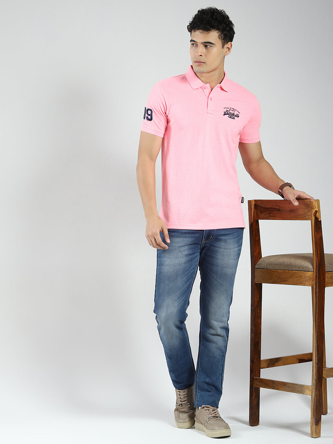 Rock.it Men Pink Solid Collar Half Sleeve T-Shirt
