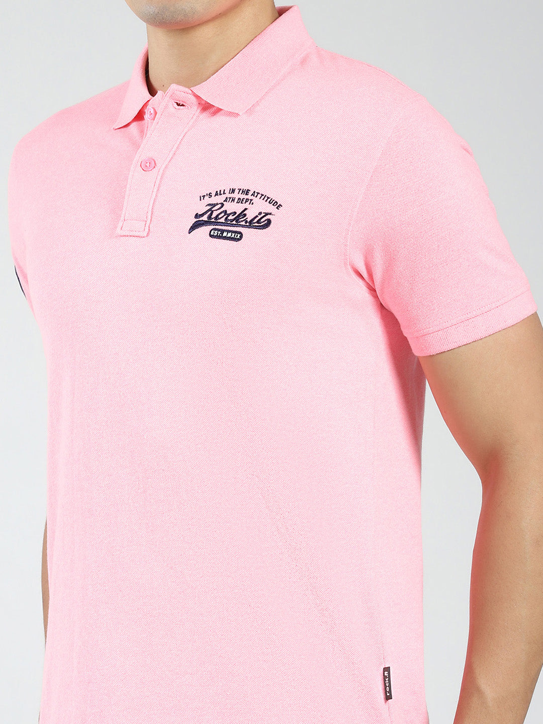 Rock.it Men Pink Solid Collar Half Sleeve T-Shirt