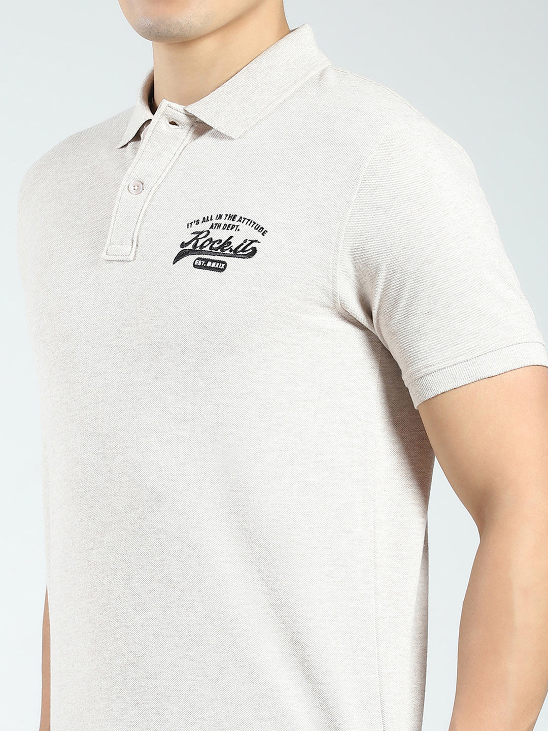 Rock.it Men Beige Solid Collar Half Sleeve T-Shirt