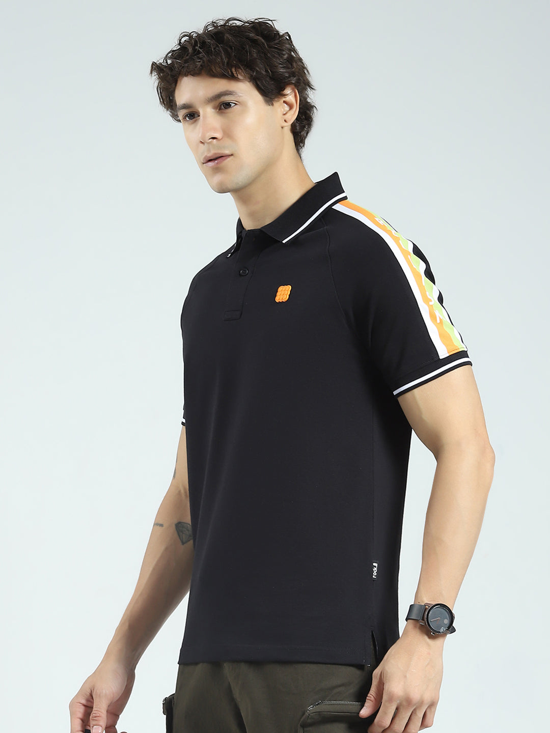 Rock.it Men Black Printed Collar Half Sleeve T-Shirt